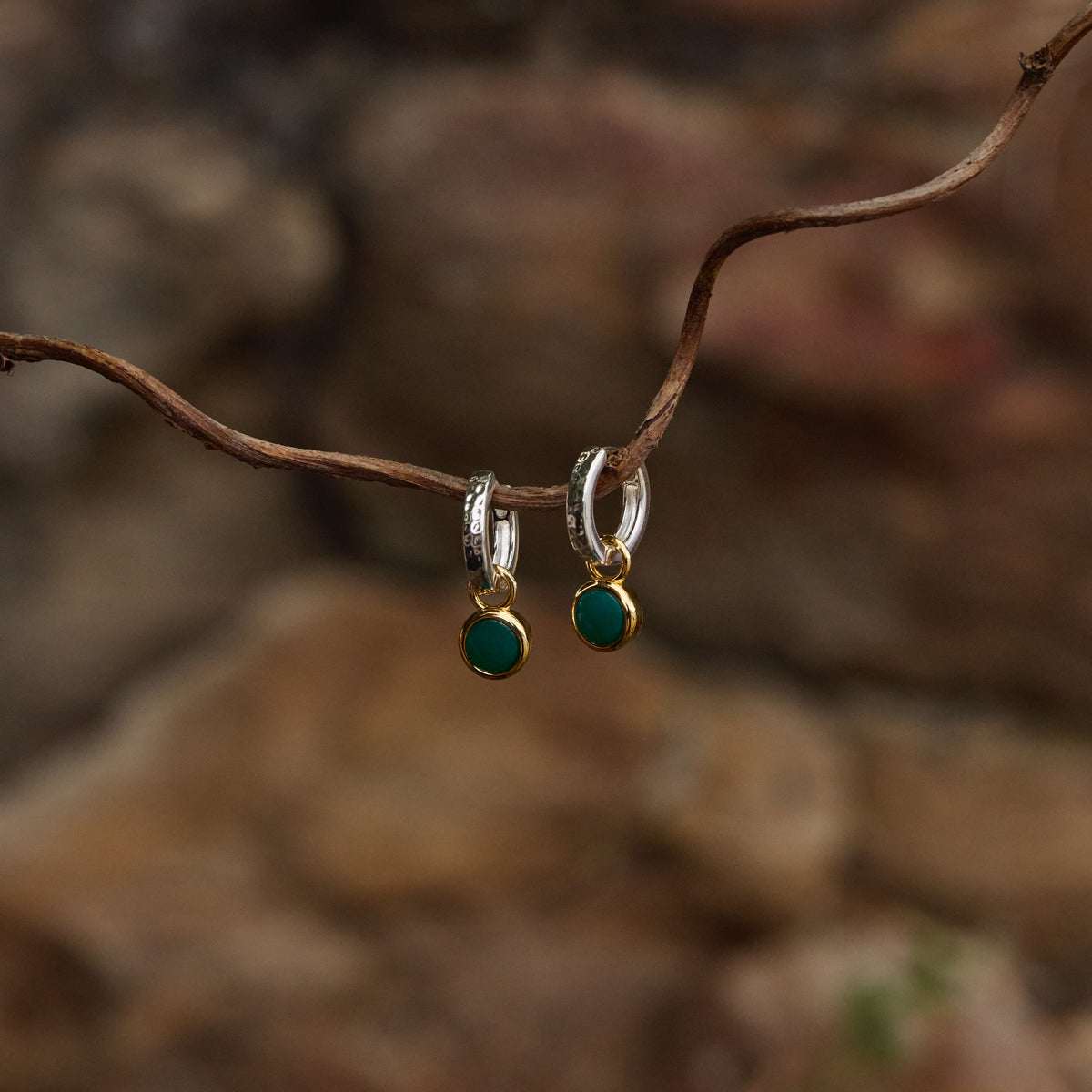 Solace 2-Tone Green Onyx Huggie Earrings