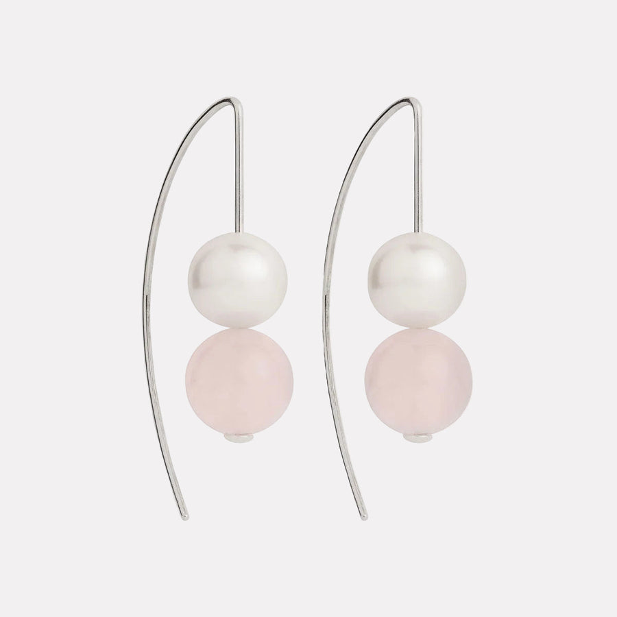 Sunset Rose Quartz & Pearl Earrings